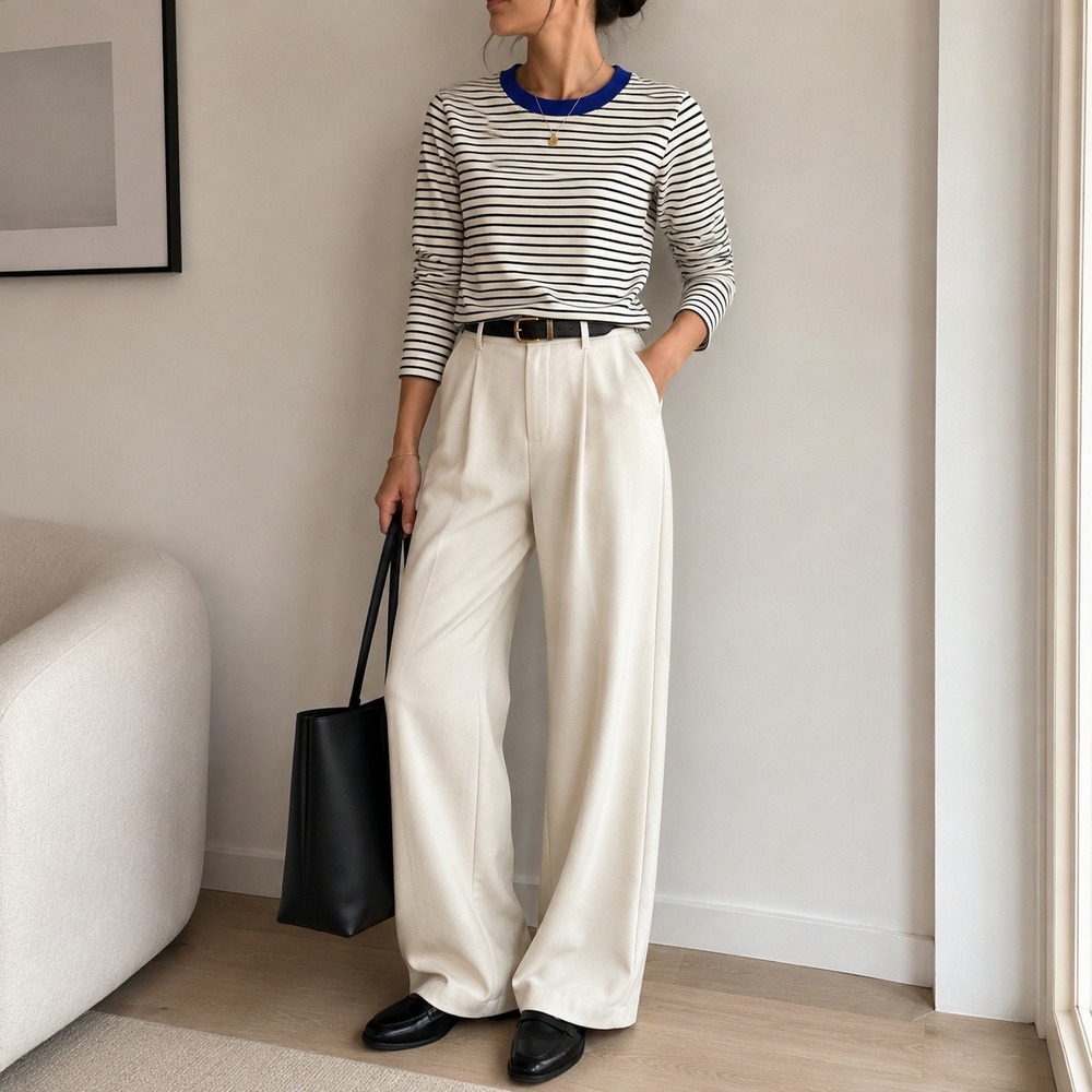 COS Striped Cream Black Long Sleeve Top Womens Small Modern Minimalist Chic